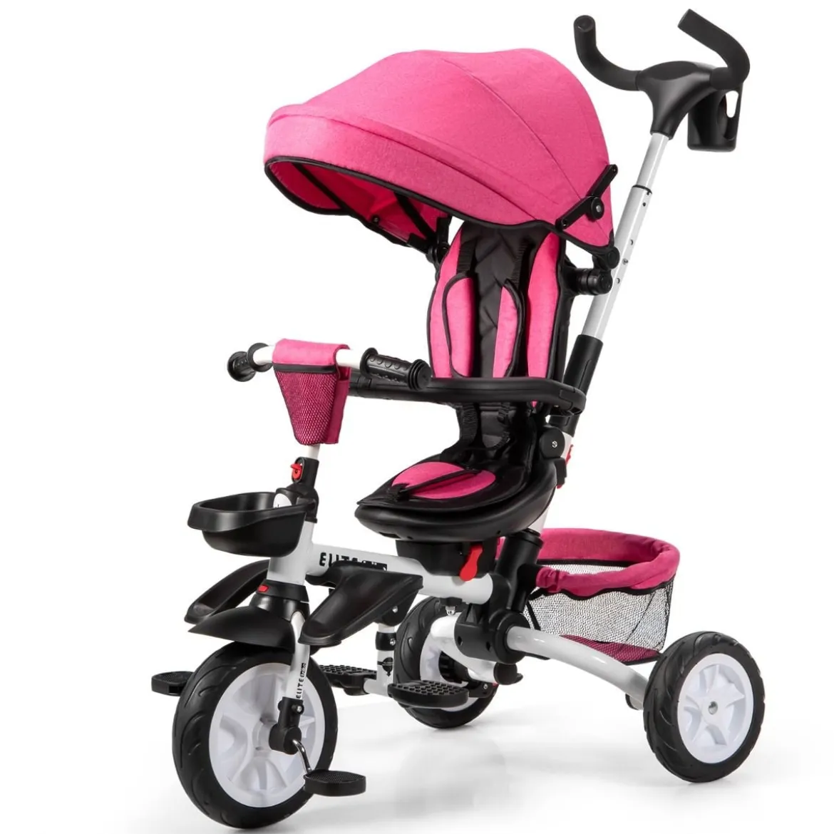 6-in-1 Kinderwagen mit Dach & Sicherheitsgurt für Kinder im Alter von 12 - 50 Monaten Rosa