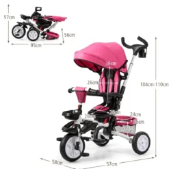 6-in-1 Kinderwagen mit Dach & Sicherheitsgurt für Kinder im Alter von 12 - 50 Monaten Rosa