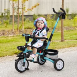 6-in-1 Kinderwagen mit Dach & Sicherheitsgurt für Kinder im Alter von 12 - 50 Monaten Blau