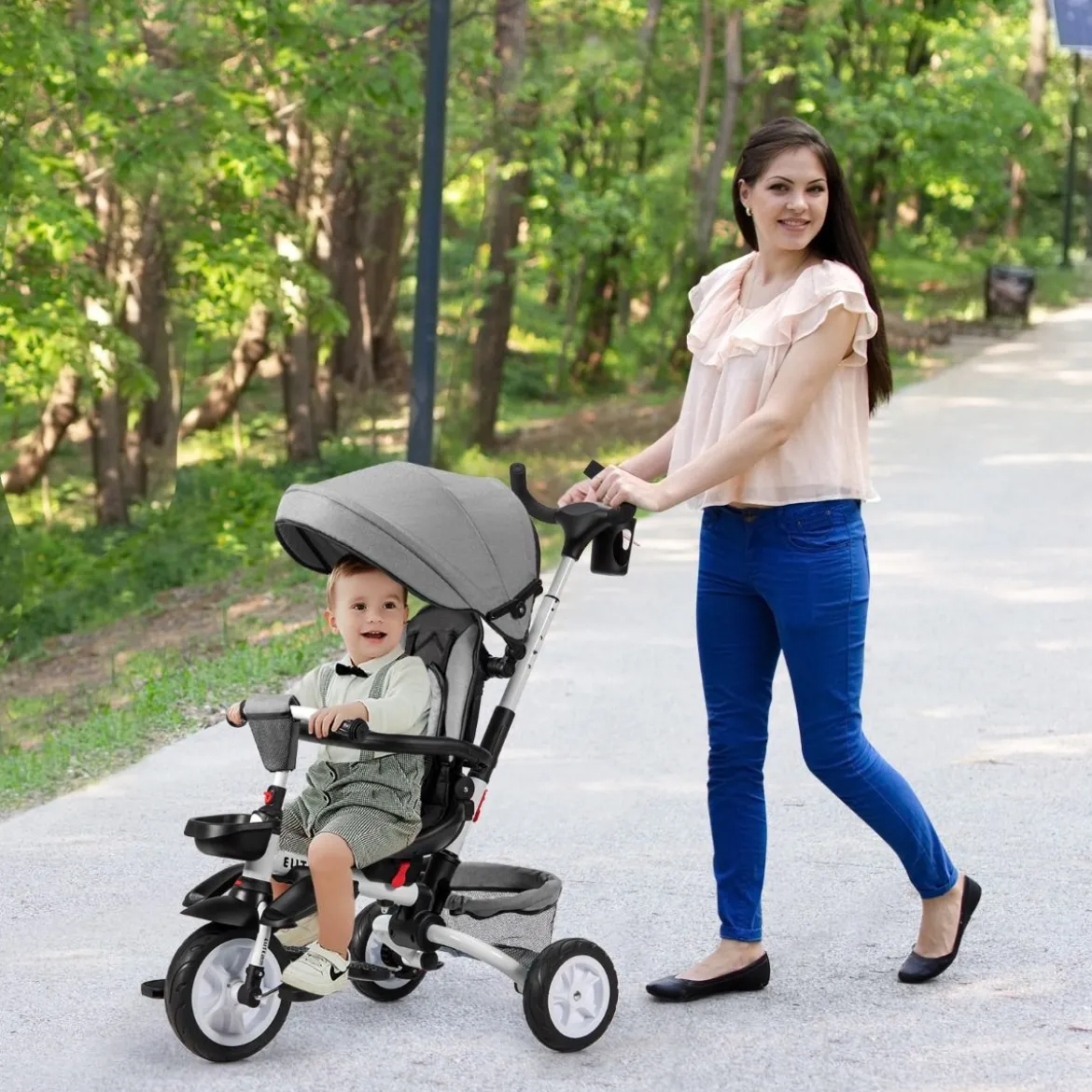 6-in-1 Kinderwagen mit Dach & Sicherheitsgurt für Kinder im Alter von 12 - 50 Monaten Grau