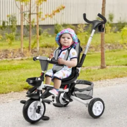 6-in-1 Kinderwagen mit Dach & Sicherheitsgurt für Kinder im Alter von 12 - 50 Monaten Grau
