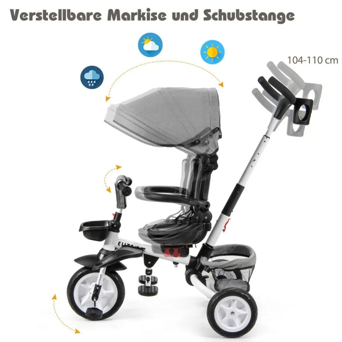 6-in-1 Kinderwagen mit Dach & Sicherheitsgurt für Kinder im Alter von 12 - 50 Monaten Grau