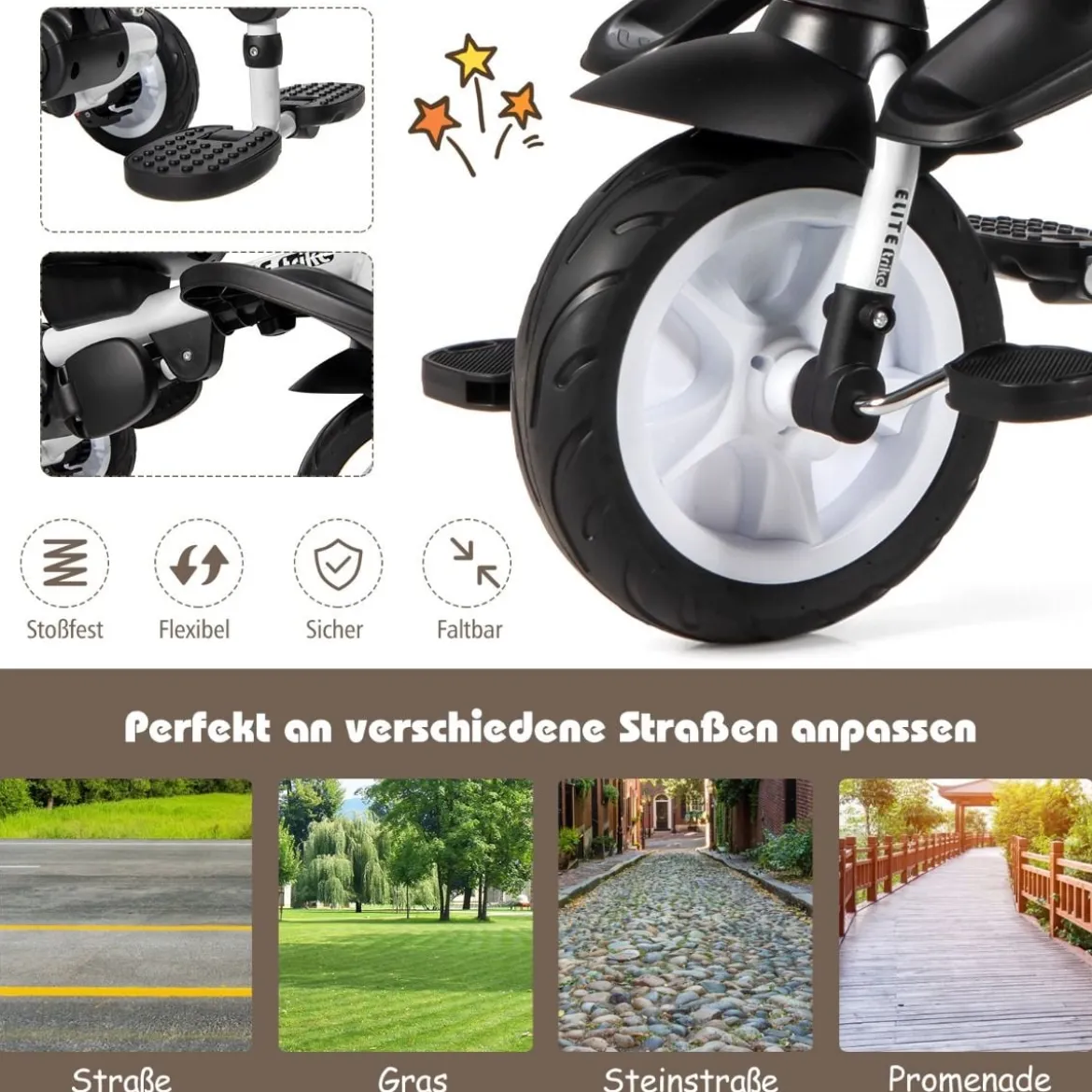 6-in-1 Kinderwagen mit Dach & Sicherheitsgurt für Kinder im Alter von 12 - 50 Monaten Grau