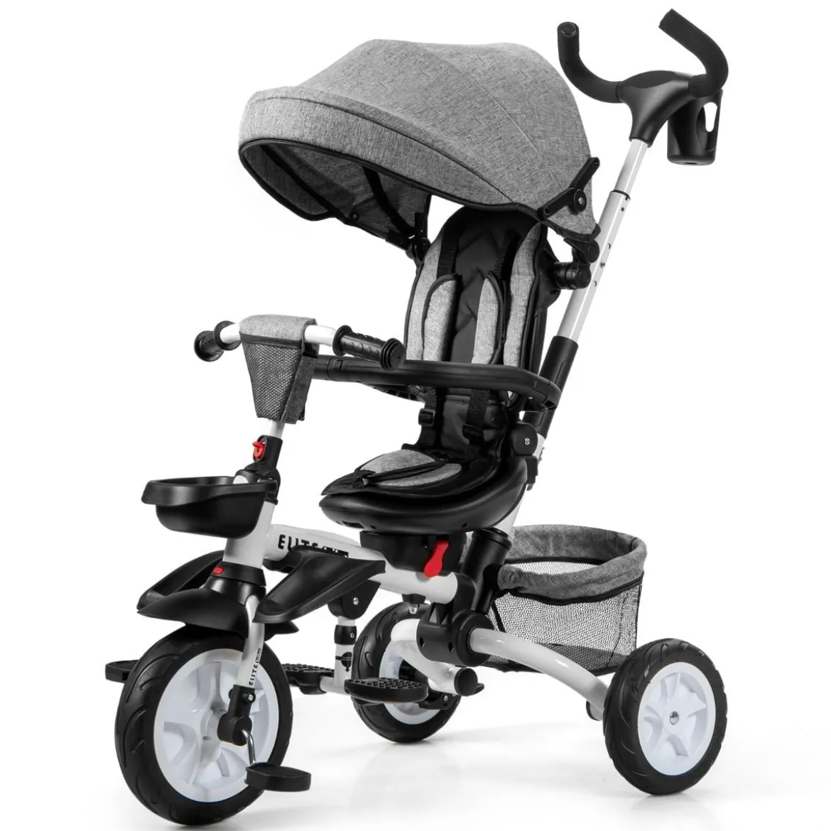 6-in-1 Kinderwagen mit Dach & Sicherheitsgurt für Kinder im Alter von 12 - 50 Monaten Grau