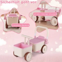 3 in 1 Kinderwagen mit Rollen Schiebe-Zieh-Lauflernwagen mit Stauraum & Klappbarem Griff