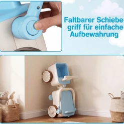 3 in 1 Kinderwagen mit Rollen Schiebe-Zieh-Lauflernwagen mit Stauraum & Klappbarem Griff