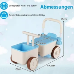 3 in 1 Kinderwagen mit Rollen Schiebe-Zieh-Lauflernwagen mit Stauraum & Klappbarem Griff