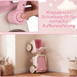 3 in 1 Kinderwagen mit Rollen Schiebe-Zieh-Lauflernwagen mit Stauraum & Klappbarem Griff