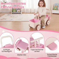 3 in 1 Kinderwagen mit Rollen Schiebe-Zieh-Lauflernwagen mit Stauraum & Klappbarem Griff