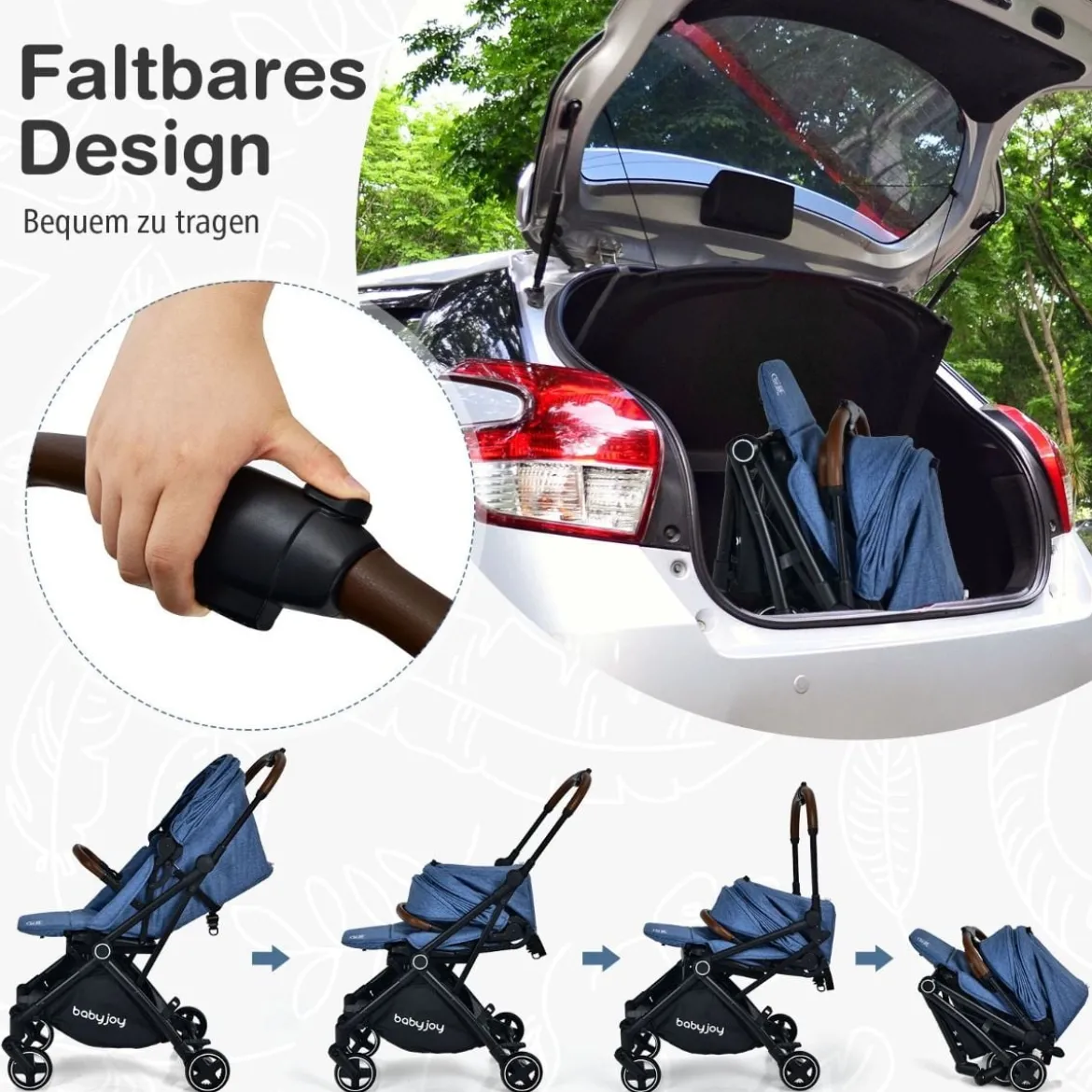 2 in 1 Kinderwagen mit verstellbarem Verdeck Klappbarer Kinderwagen 92 x 53,5 x 100 cm Blau