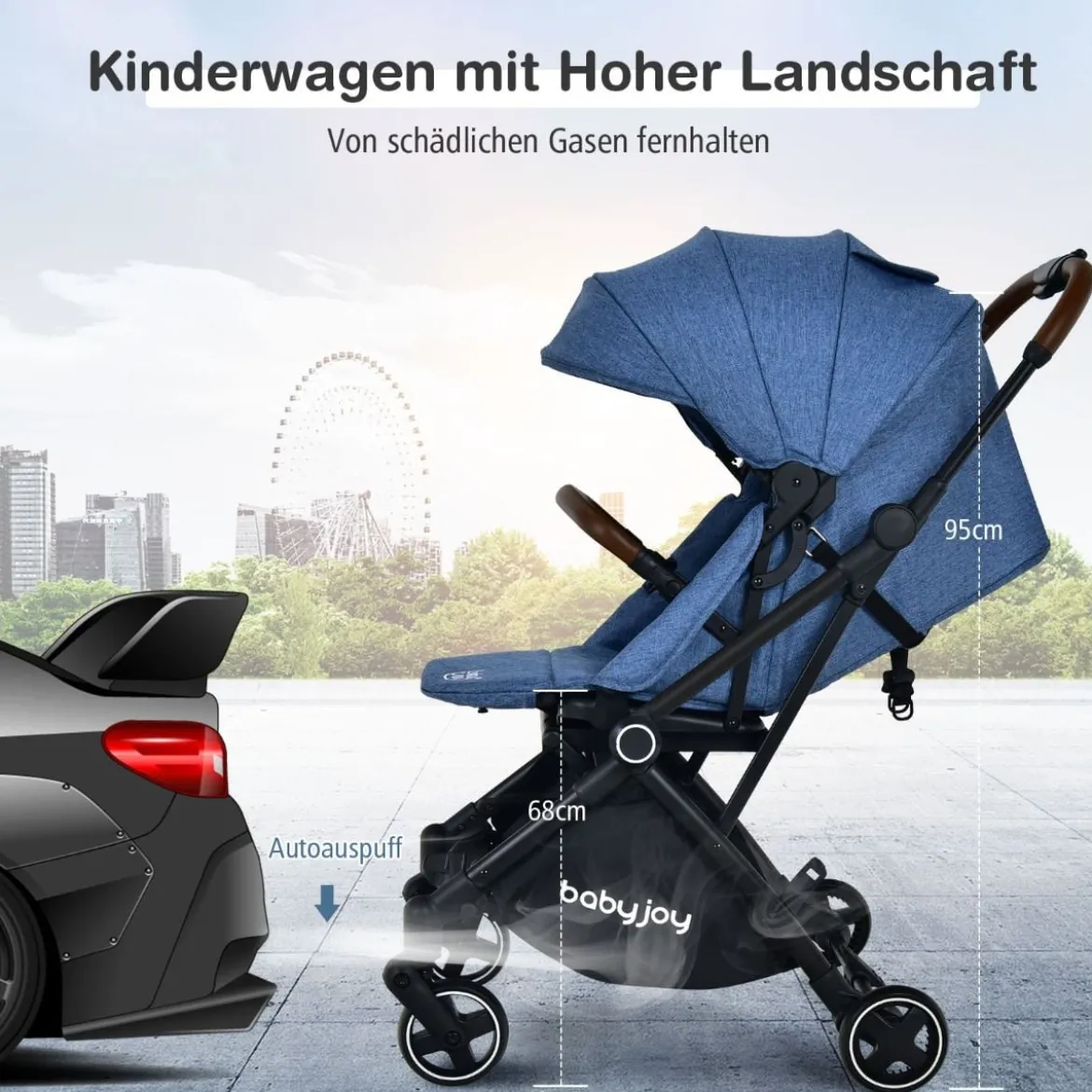 2 in 1 Kinderwagen mit verstellbarem Verdeck Klappbarer Kinderwagen 92 x 53,5 x 100 cm Blau