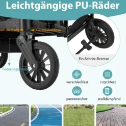 2 in 1 Klappbare Geschwisterwagen mit Verstellbarem Griff & Abnehmbarem Verdeck Schwarz
