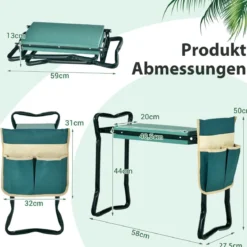 2 in 1 Klappbare Kniebank für Gartenarbeit mit EVE-Polster & 1 Werkzeugtasche Gartenhocker Grün