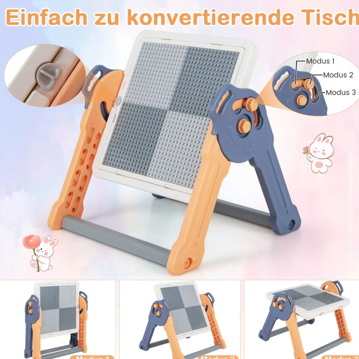 6 in 1 Klappbarer Kindertisch mit Stuhl & Staffelei Spieltisch mit Doppelseitiger & Abnehmbarer Tischplatte
