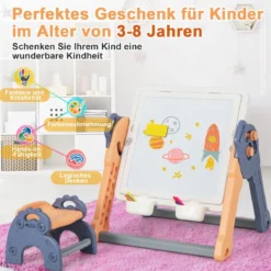 6 in 1 Klappbarer Kindertisch mit Stuhl & Staffelei Spieltisch mit Doppelseitiger & Abnehmbarer Tischplatte
