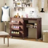 2 in 1 Klappbarer Nähtisch mit Ladestation & Regalen Nähmaschinenschrank Nähschrank Kaffee