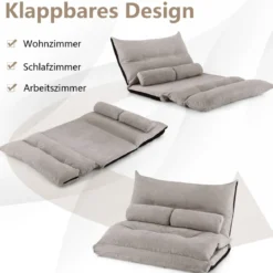 3 in 1 Klappbares Bodensofa mit Schlaffunktion & Verstellbarer Rückenlehne Grau