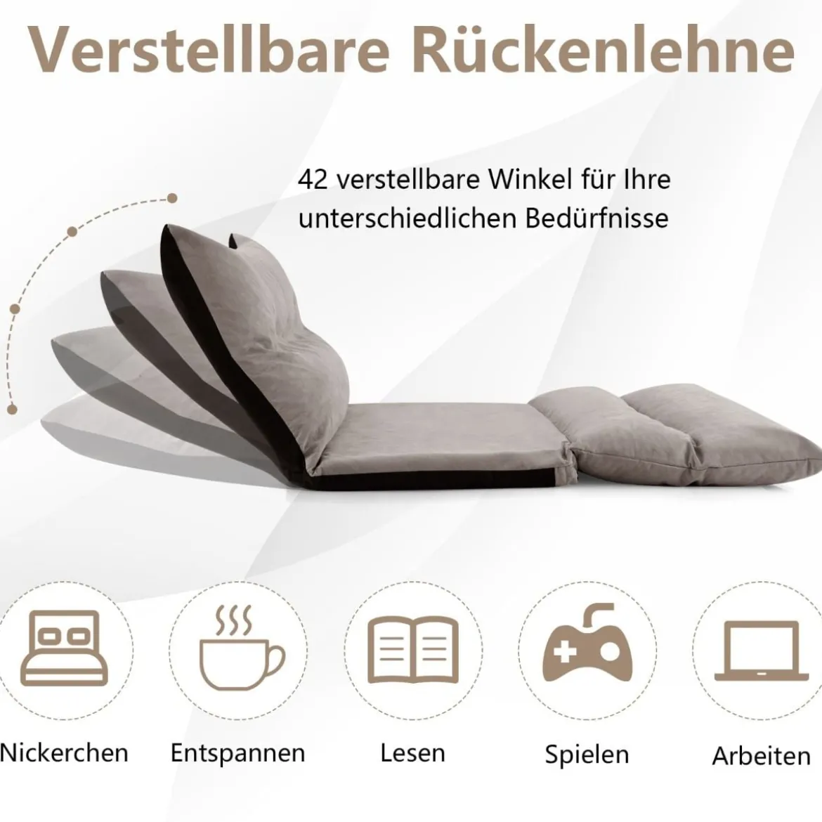 3 in 1 Klappbares Bodensofa mit Schlaffunktion & Verstellbarer Rückenlehne Grau