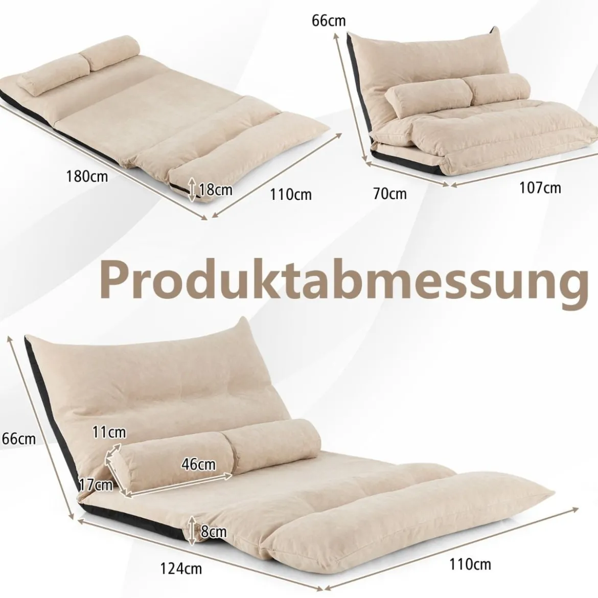 3 in 1 Klappbares Bodensofa mit Schlaffunktion & Verstellbarer Rückenlehne Beige