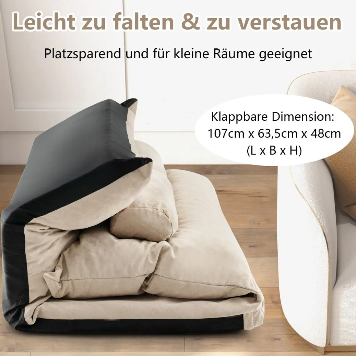3 in 1 Klappbares Bodensofa mit Schlaffunktion & Verstellbarer Rückenlehne Beige