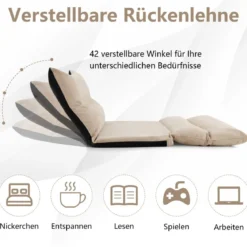 3 in 1 Klappbares Bodensofa mit Schlaffunktion & Verstellbarer Rückenlehne Beige