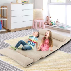 3 in 1 Klappbares Bodensofa mit Schlaffunktion & Verstellbarer Rückenlehne Beige