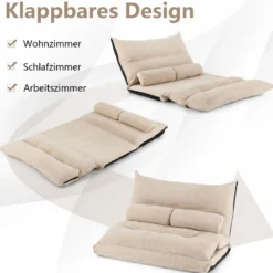 3 in 1 Klappbares Bodensofa mit Schlaffunktion & Verstellbarer Rückenlehne Beige