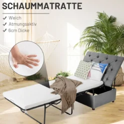 2 in 1 Klappbares Gästebett & Ottomanen mit Matratze Schlafsessel mit Bettfunktion Grau