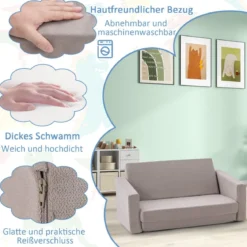 2 in 1 Klappbares Kindersofa mit Samtstoff Gepolsterter Kindersessel 77 x 43 x 40 cm Dunkelgrau