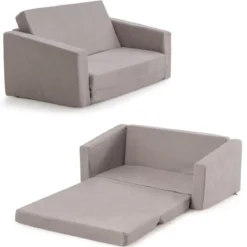 2 in 1 Klappbares Kindersofa mit Samtstoff Gepolsterter Kindersessel 77 x 43 x 40 cm Dunkelgrau