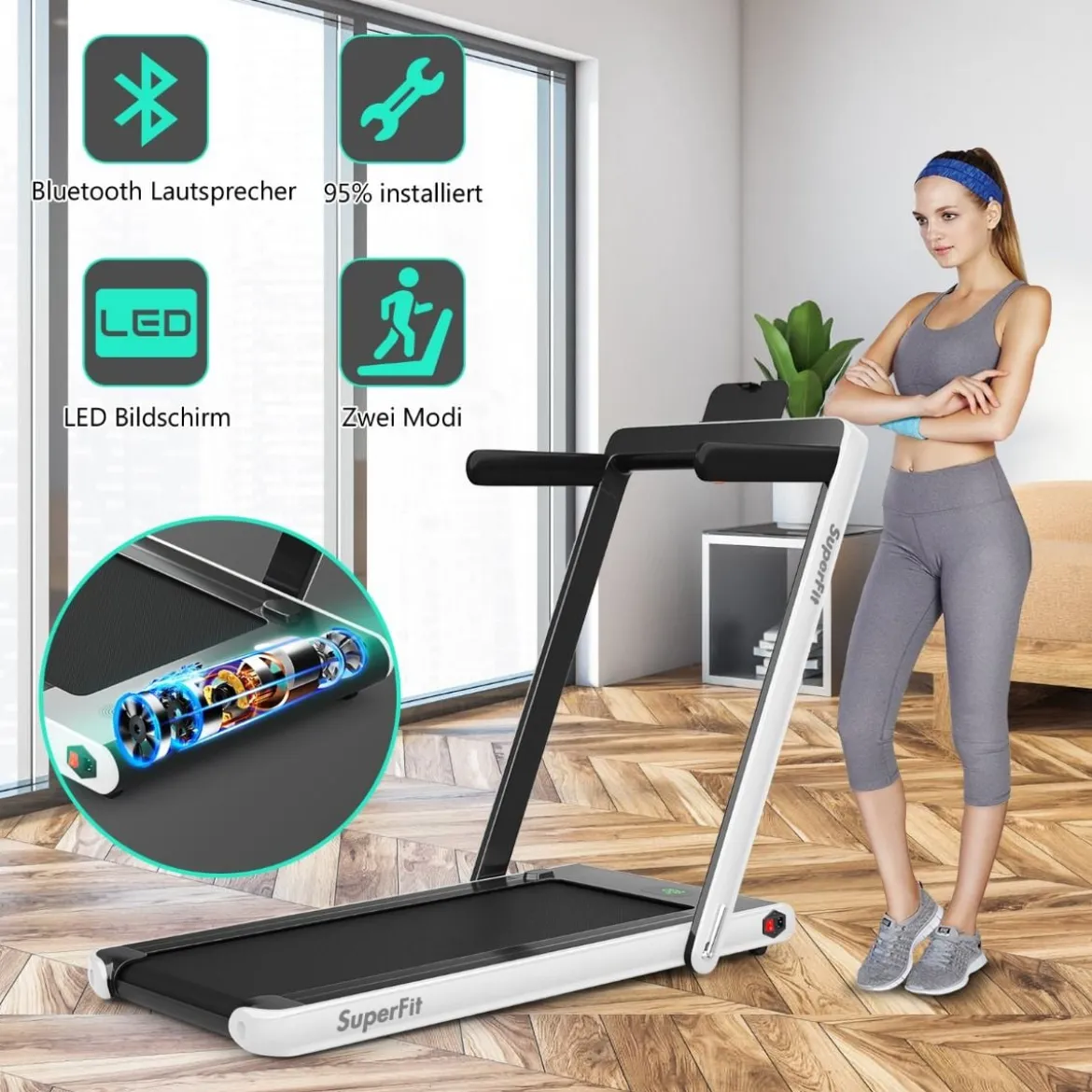 2 in 1 Klappbares Laufband 2,25 HP Tragbares Elektrisches Laufband