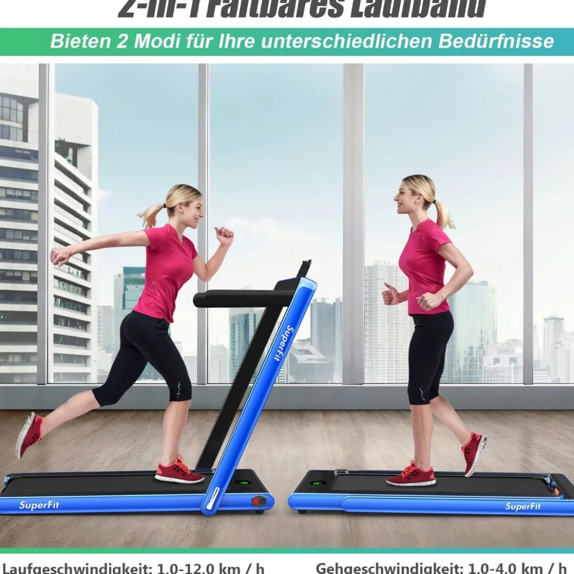 2 in 1 Klappbares Laufband 2,25 HP Tragbares Elektrisches Laufband