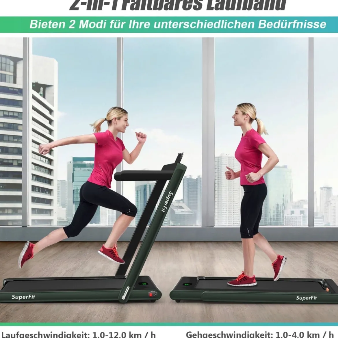 2 in 1 Klappbares Laufband 2,25 HP Tragbares Elektrisches Laufband