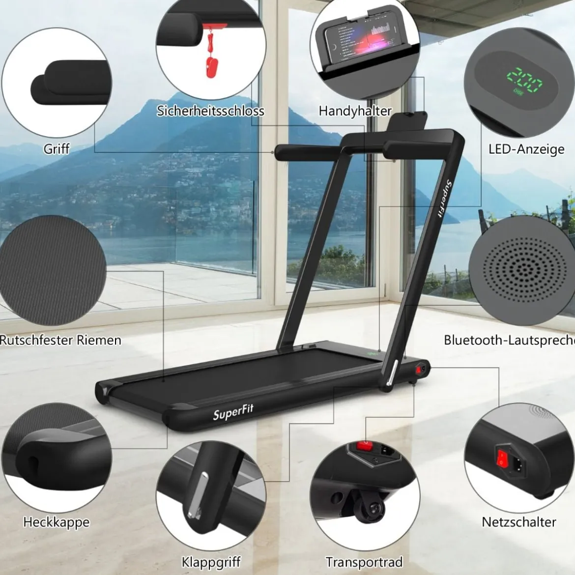2 in 1 Klappbares Laufband 2,25 HP Tragbares Elektrisches Laufband