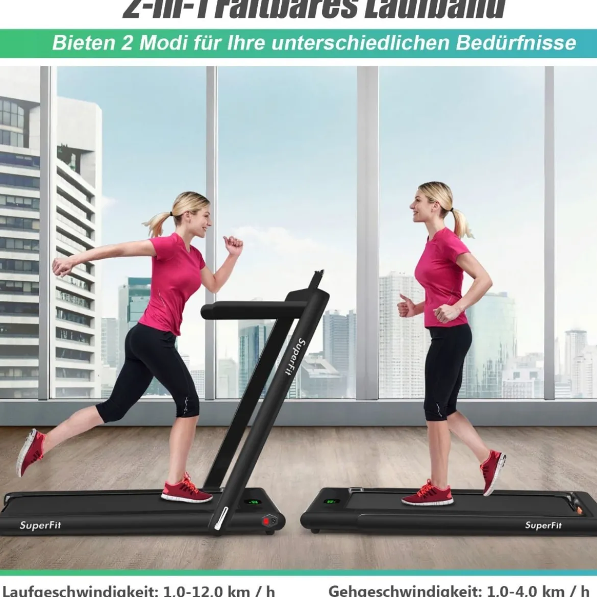 2 in 1 Klappbares Laufband 2,25 HP Tragbares Elektrisches Laufband