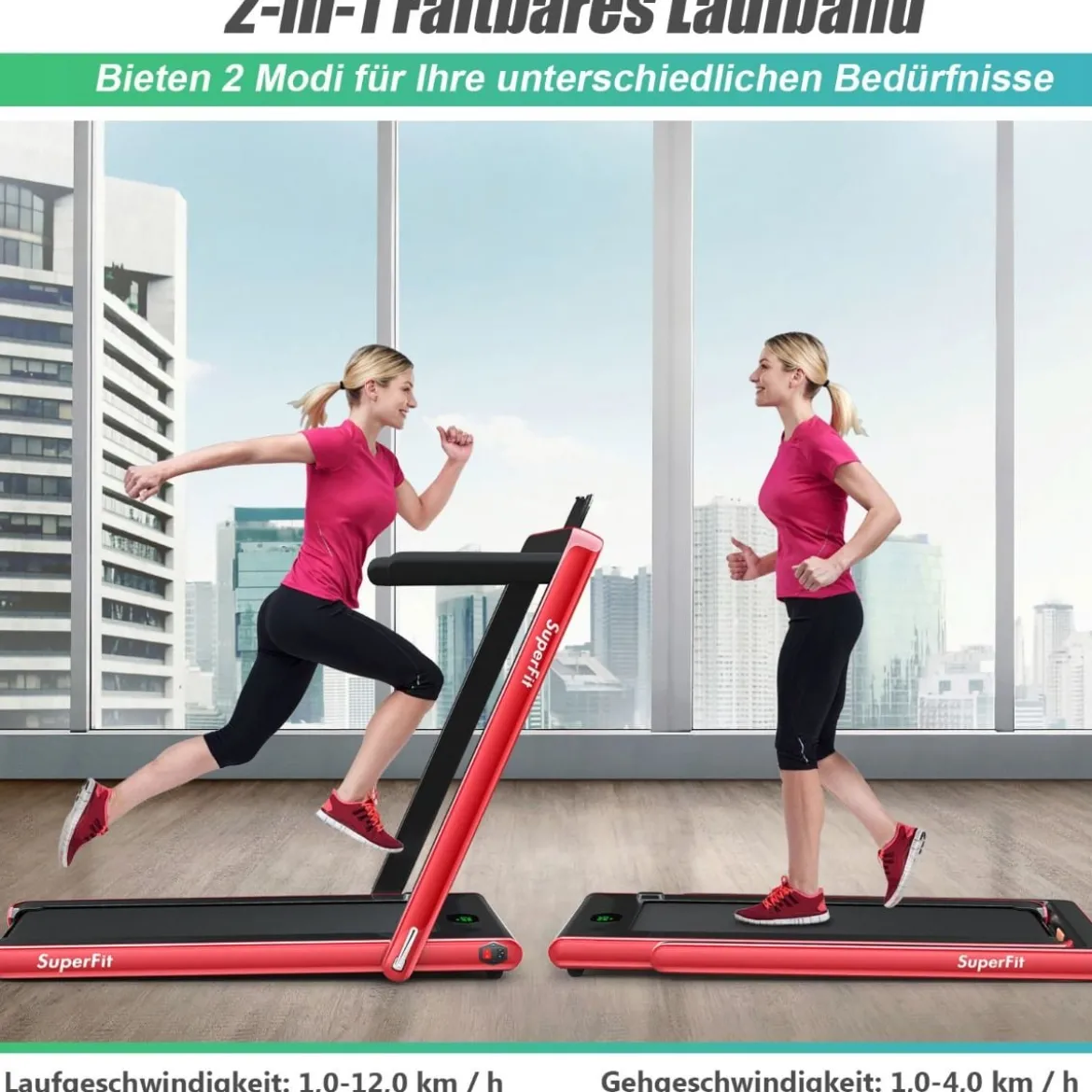 2 in 1 Klappbares Laufband 2,25 HP Tragbares Elektrisches Laufband