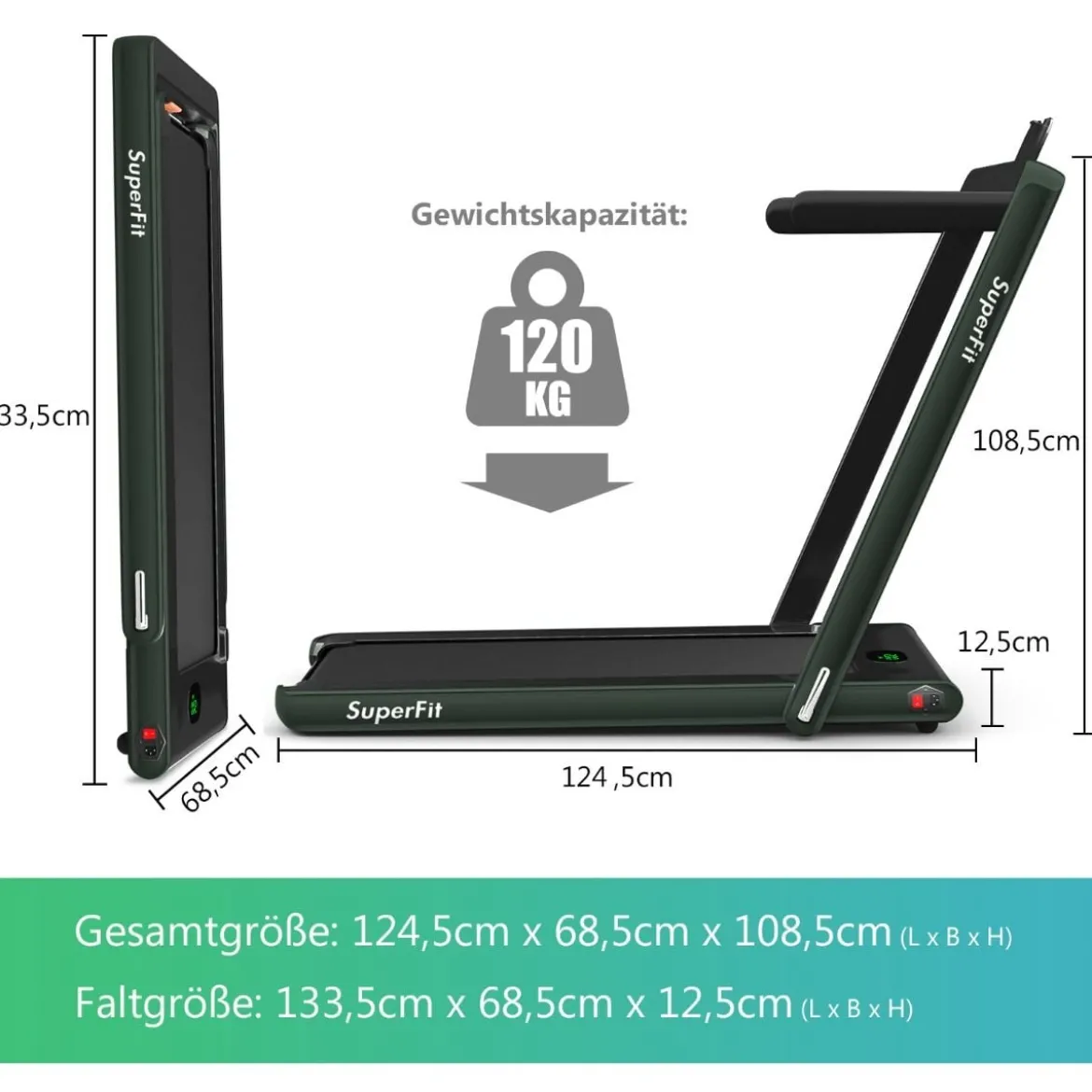 2 in 1 Klappbares Laufband 2,25 HP Tragbares Elektrisches Laufband