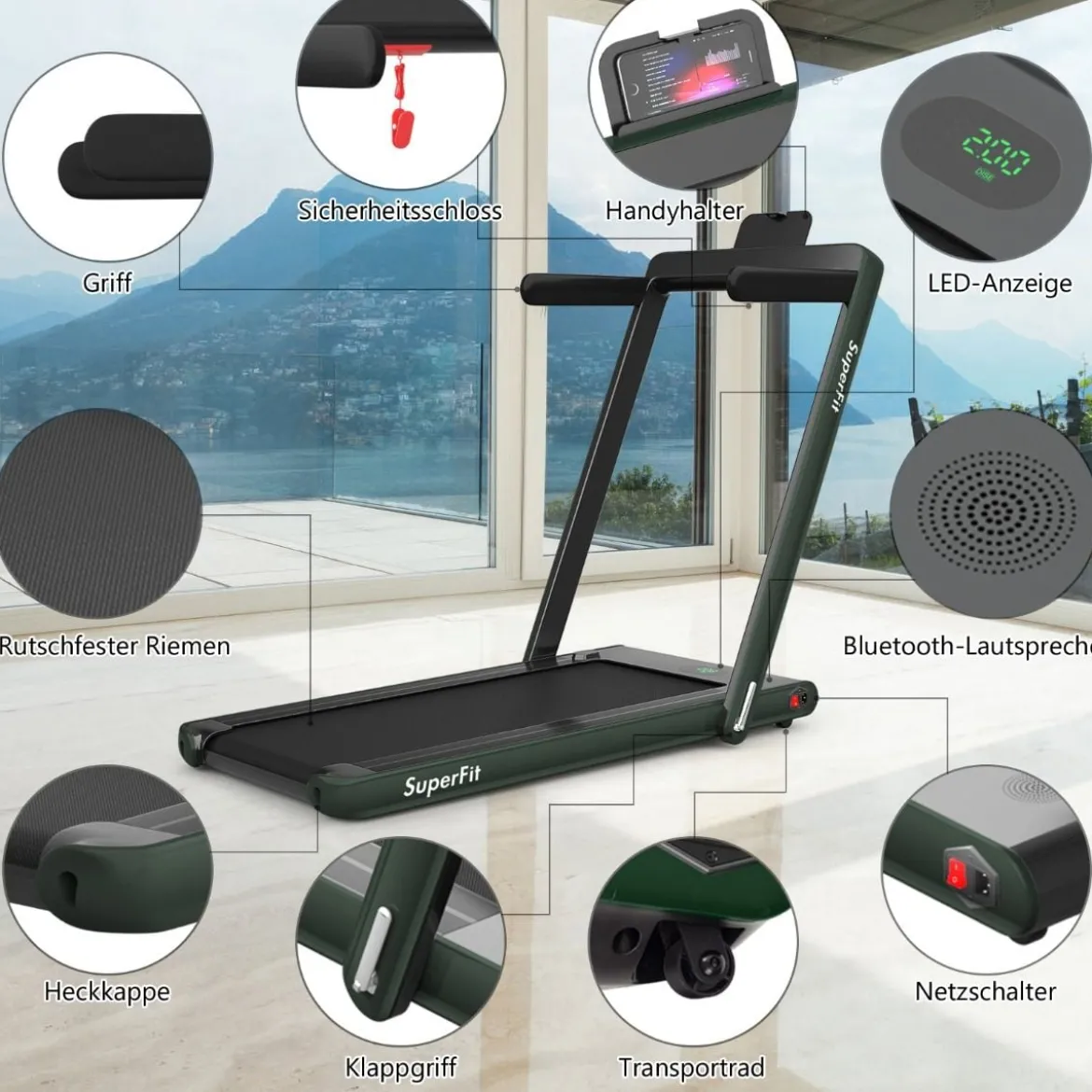 2 in 1 Klappbares Laufband 2,25 HP Tragbares Elektrisches Laufband