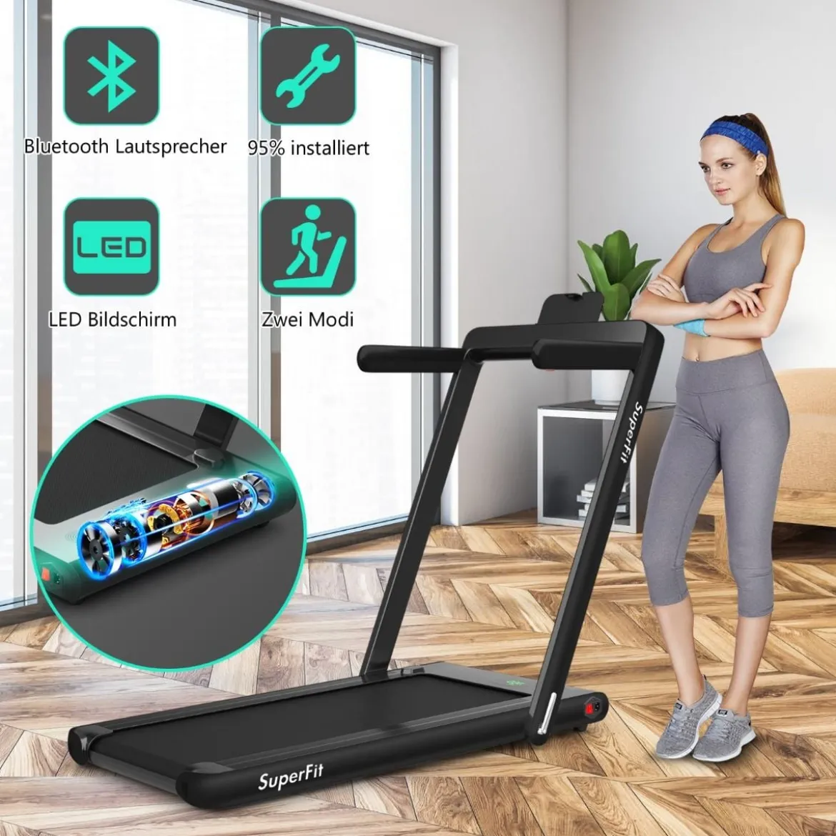2 in 1 Klappbares Laufband 2,25 HP Tragbares Elektrisches Laufband
