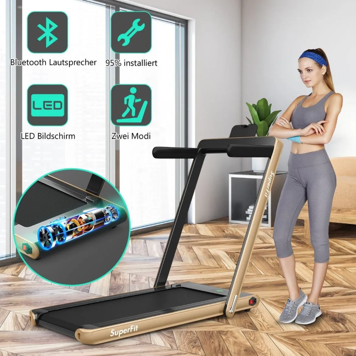 2 in 1 Klappbares Laufband 2,25 HP Tragbares Elektrisches Laufband