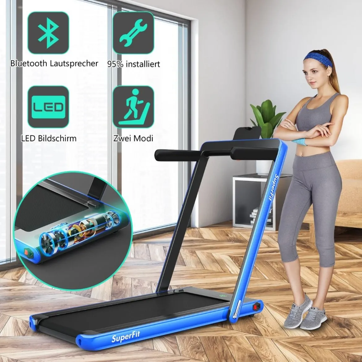 2 in 1 Klappbares Laufband 2,25 HP Tragbares Elektrisches Laufband