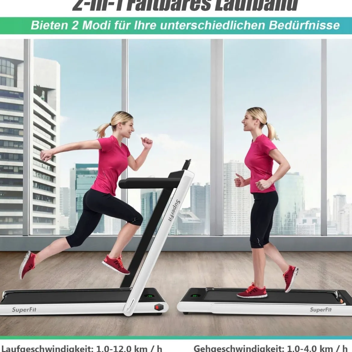 2 in 1 Klappbares Laufband 2,25 HP Tragbares Elektrisches Laufband
