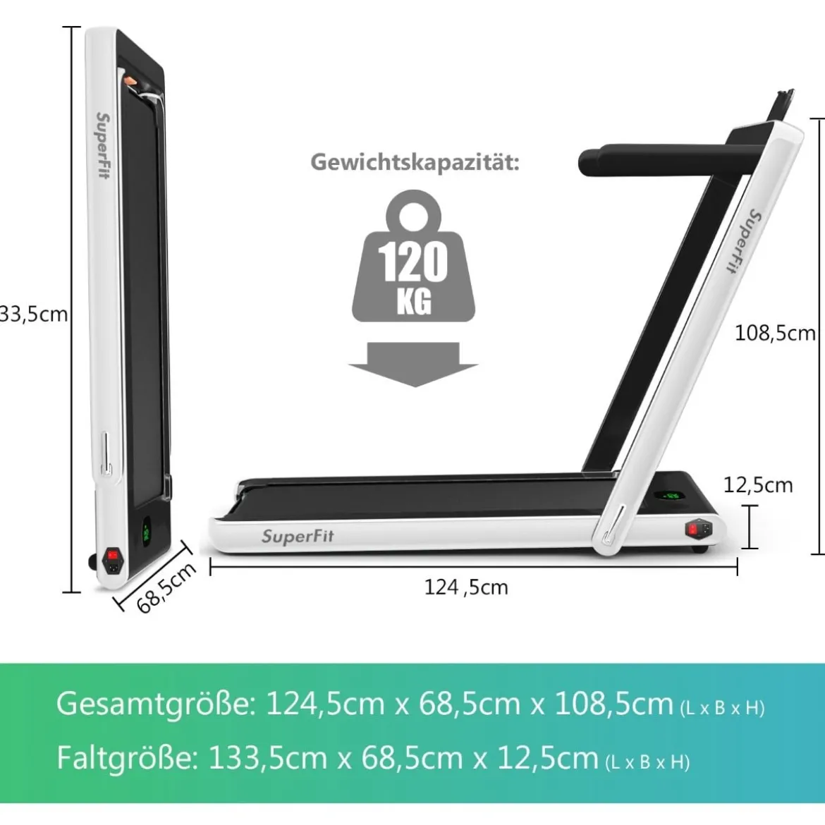 2 in 1 Klappbares Laufband 2,25 HP Tragbares Elektrisches Laufband