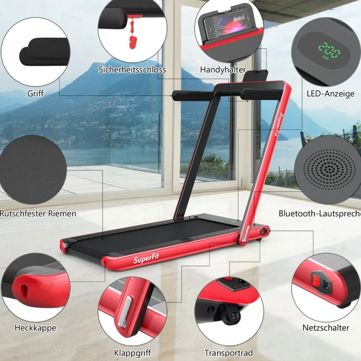 2 in 1 Klappbares Laufband 2,25 HP Tragbares Elektrisches Laufband