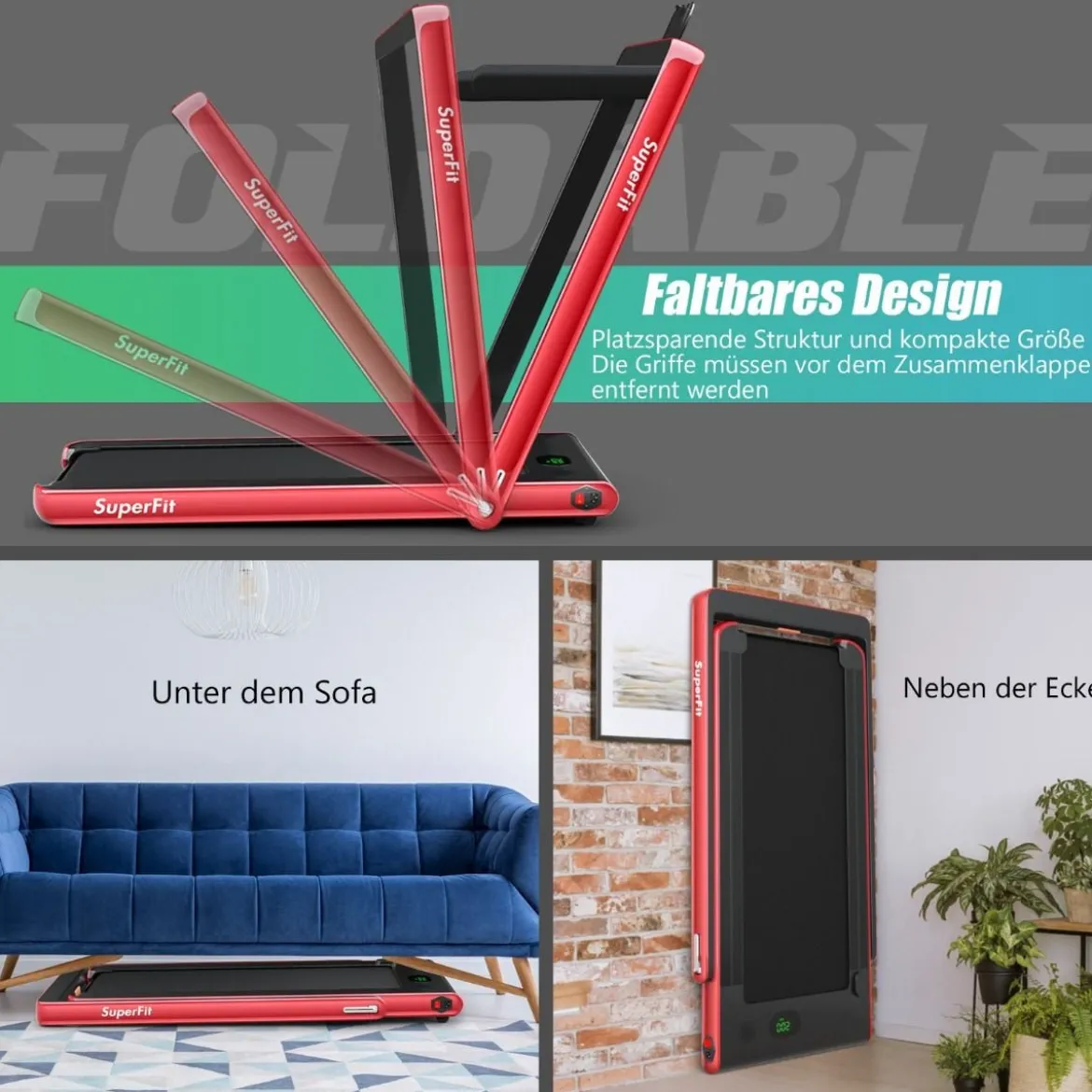 2 in 1 Klappbares Laufband 2,25 HP Tragbares Elektrisches Laufband
