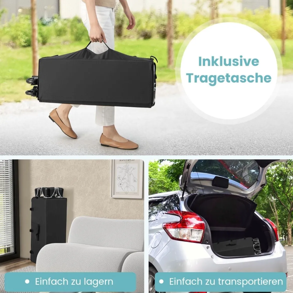 6 in 1 Klappbares Reisebett mit Schaukelfunktion Babykorb 103 x 72,5 x 73,5 cm Mintgrün + Grau