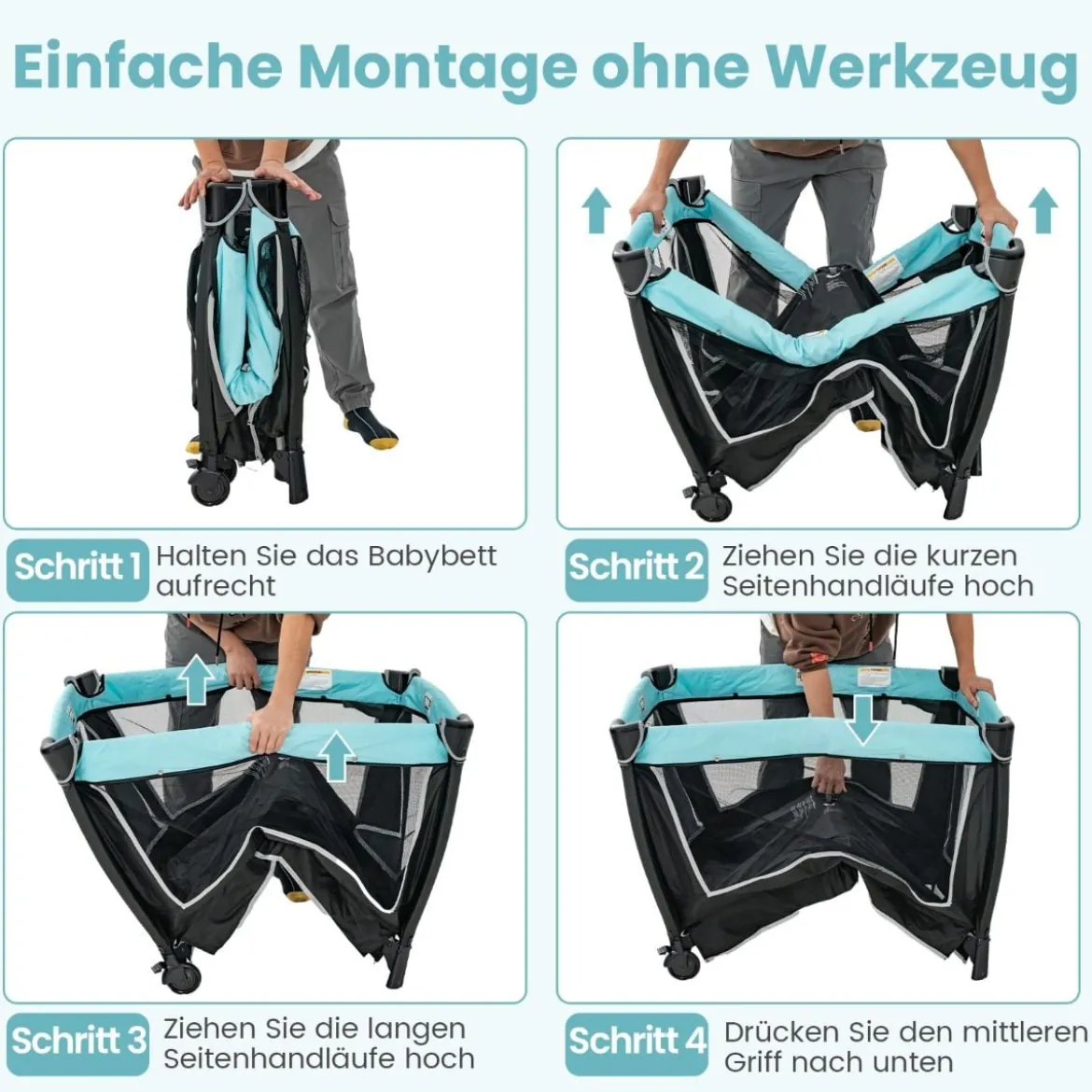 6 in 1 Klappbares Reisebett mit Schaukelfunktion Babykorb 103 x 72,5 x 73,5 cm Mintgrün + Grau