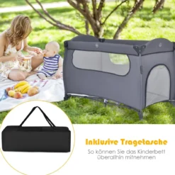 3 in 1 klappbares Reisebett & Wickeltisch & Laufstall 120 x 60cm Kinderbett 2 Ebenen Babybett inkl. Wickelauflage
