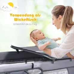 3 in 1 klappbares Reisebett & Wickeltisch & Laufstall 120 x 60cm Kinderbett 2 Ebenen Babybett inkl. Wickelauflage
