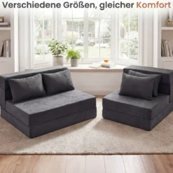 3 In 1 Klappbares Schlafsofa Chenille Mit 2 Kissen für Wohnzimmer Schlafzimmer Home Office Grau